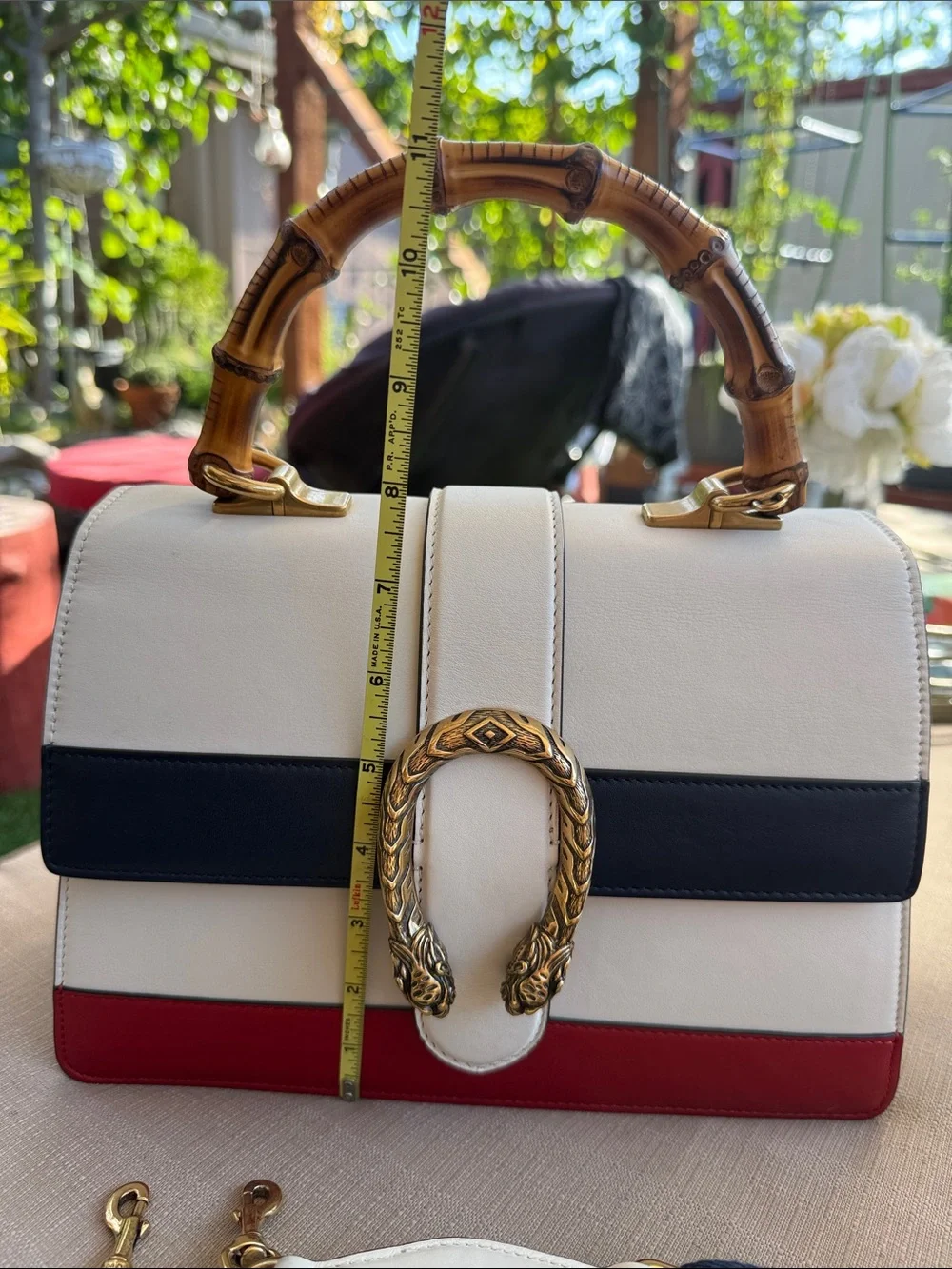 Gucci Bamboo-Handle Tricolor Top-Handle Bag - White, Navy & Red